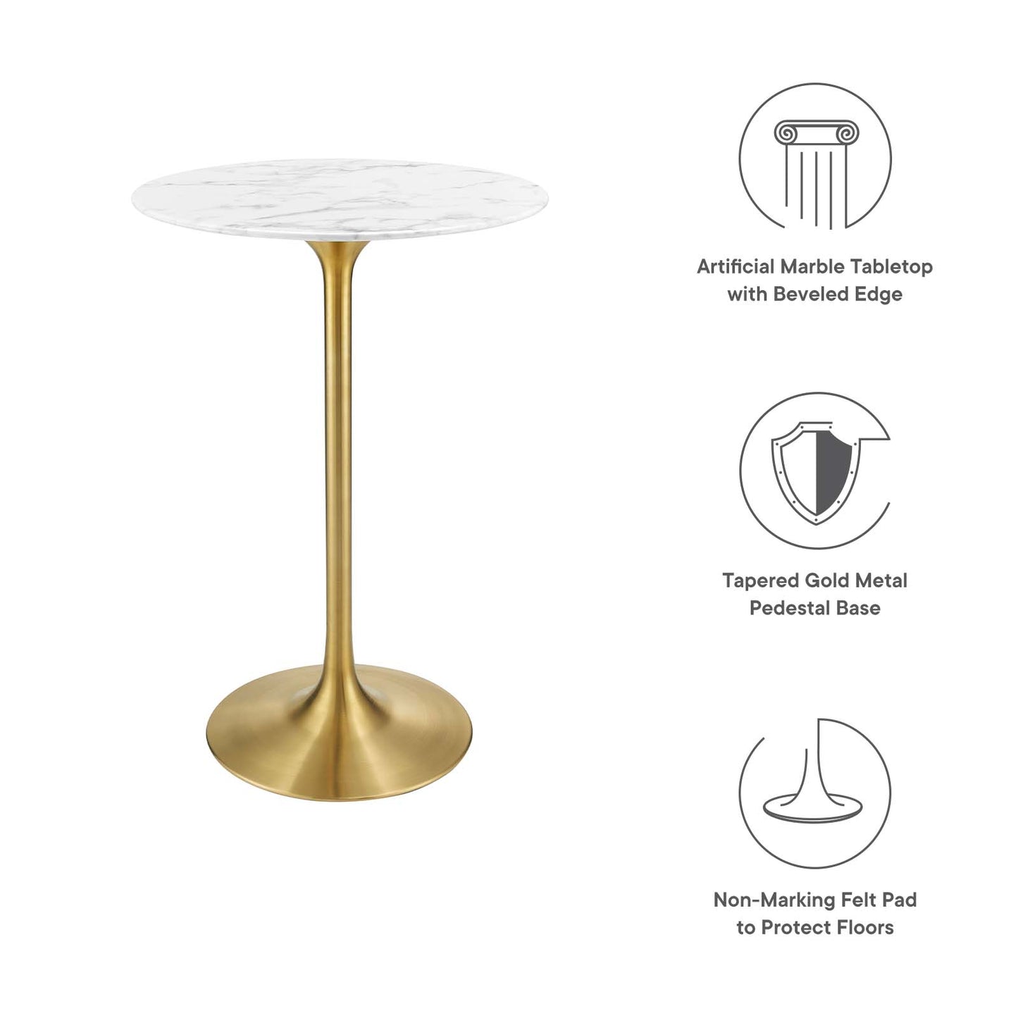 Lippa 28" Round Artificial Marble Bar Table Gold White