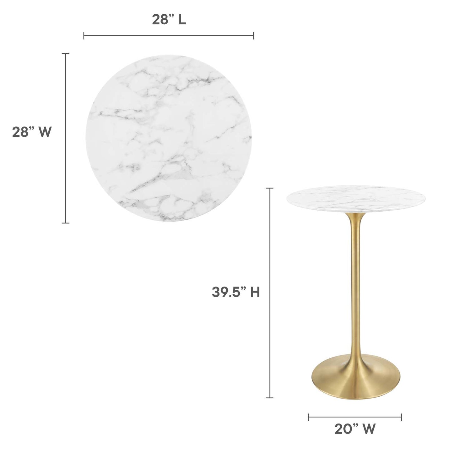 Lippa 28" Round Artificial Marble Bar Table Gold White