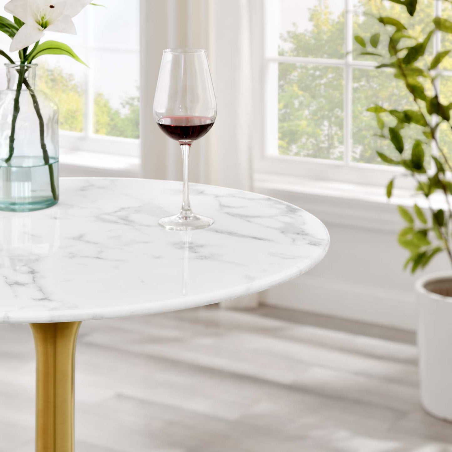 Lippa 28" Round Artificial Marble Bar Table Gold White