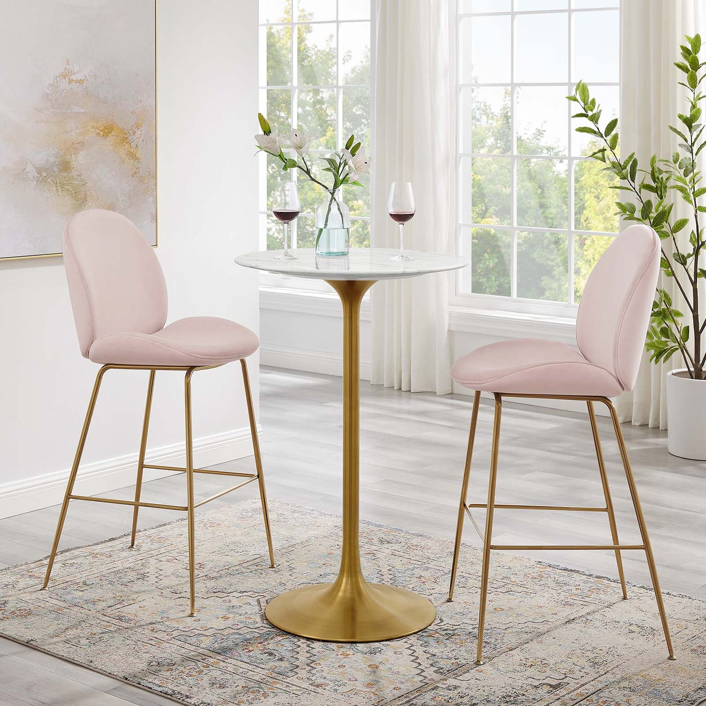 Lippa 28" Round Artificial Marble Bar Table Gold White