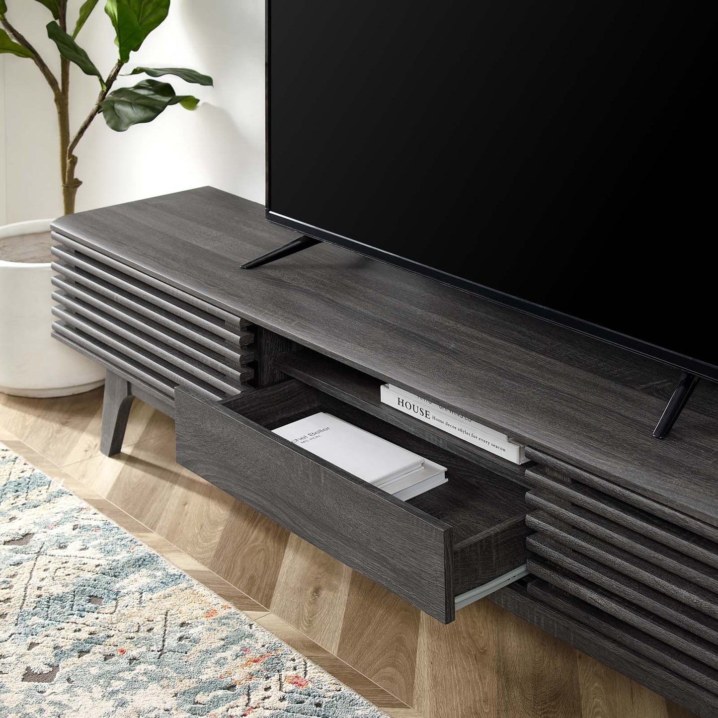 Render 70" TV Stand - Charcoal, Oak, Walnut - EEI-3305