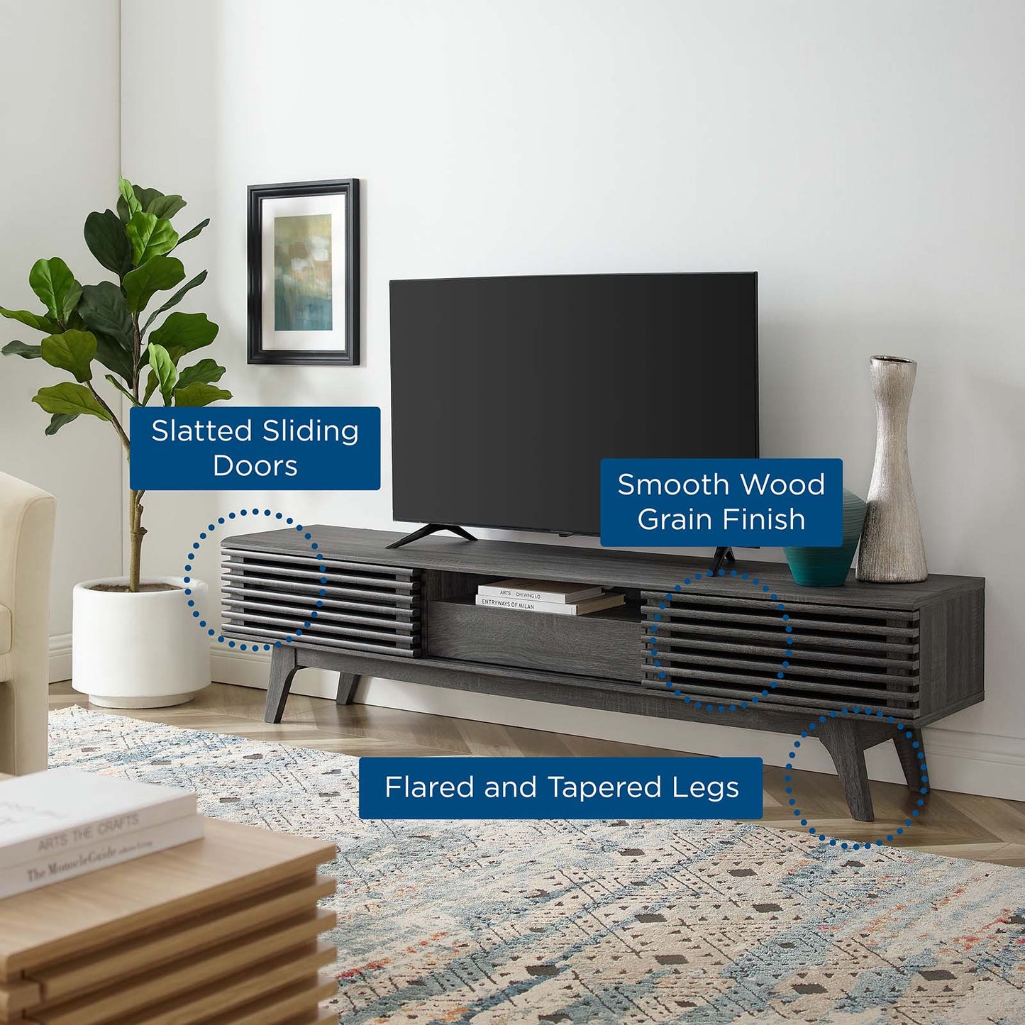 Render 70" TV Stand - Charcoal, Oak, Walnut - EEI-3305