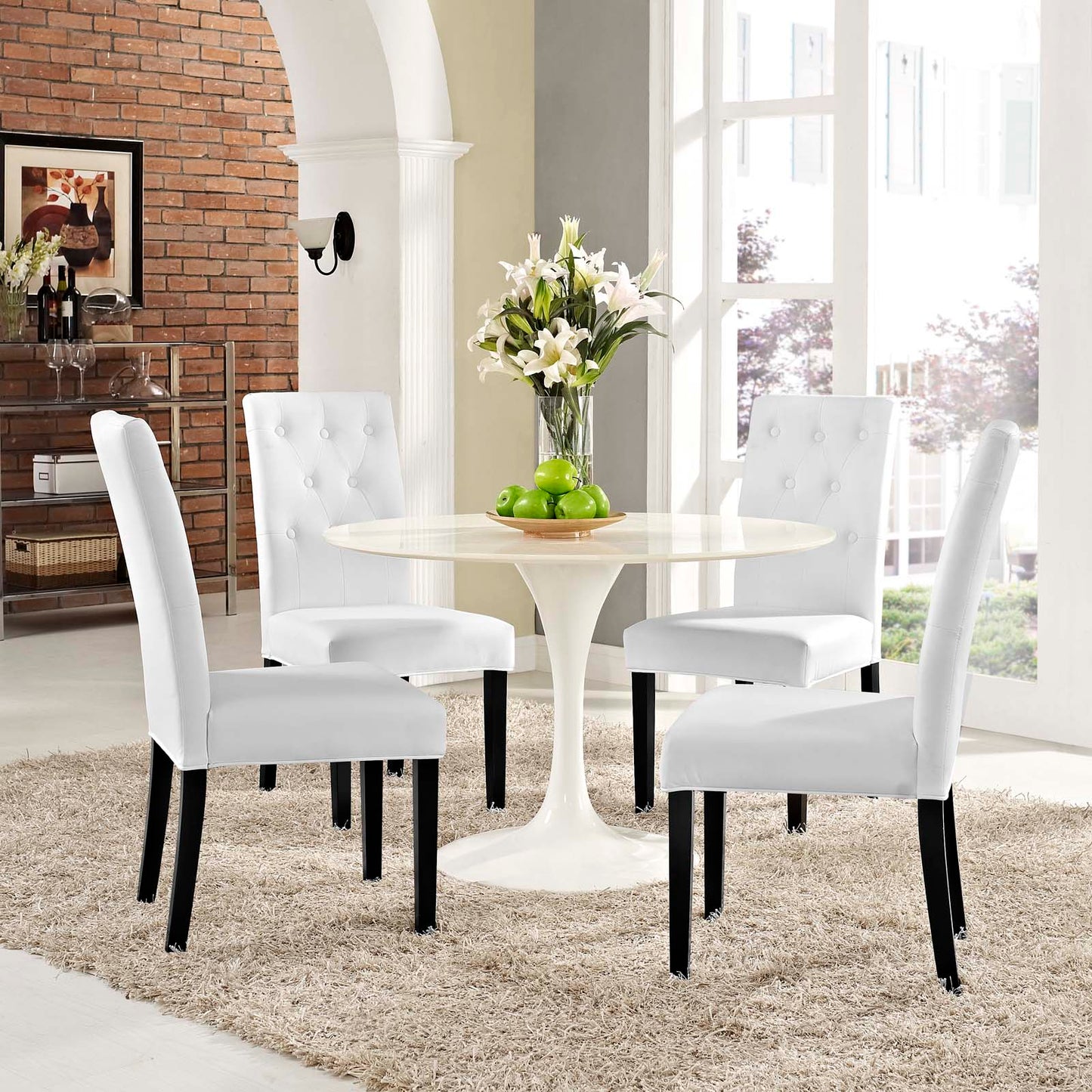Confer Dining Side Chair Vinyl Set of 2 or 4, White, EEI-3323-WHI, EEI-3324-WHI, EEI-1382-WHI