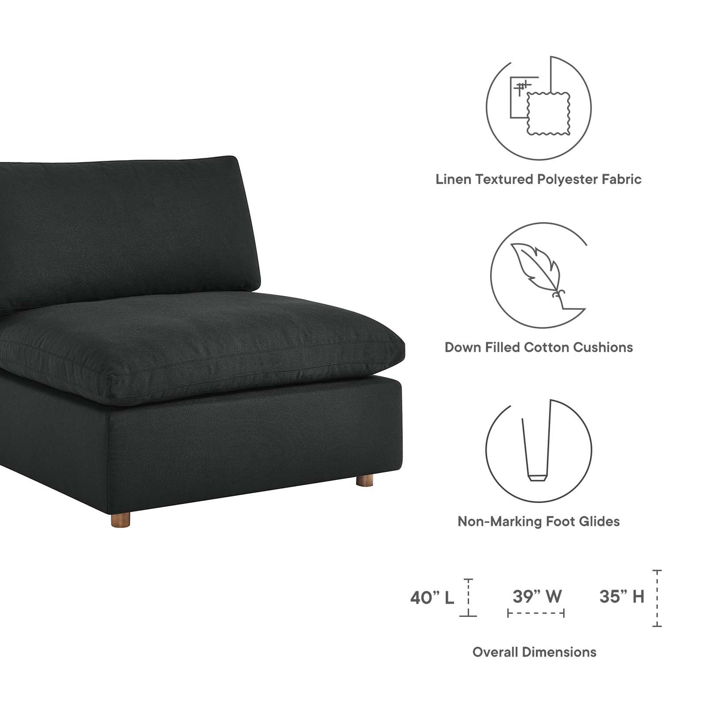 Commix Down Filled Overstuffed 4 Piece Sectional Sofa Set Black EEI-3357-BLK