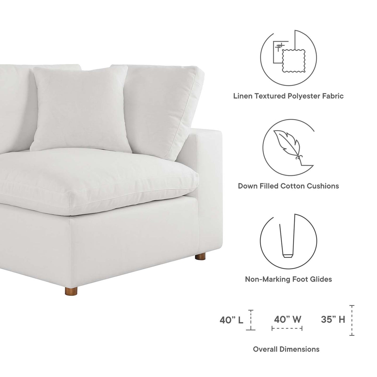 Commix Down Filled Overstuffed 4 Piece Sectional Sofa Set Pure White EEI-3357-PUW