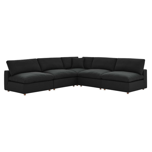 Commix Down Filled Overstuffed 5-Piece Armless Sectional Sofa Black