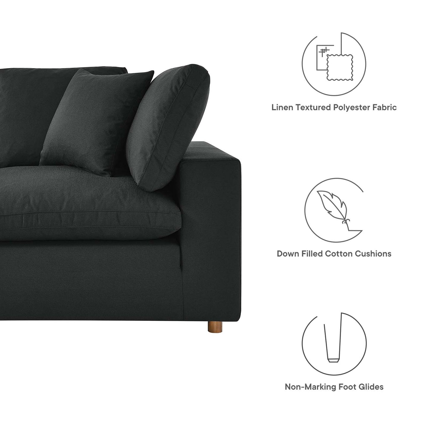 Commix Down Filled Overstuffed 6 Piece Sectional Sofa Set Black EEI-3361-BLK