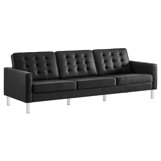 Loft Tufted Vegan Leather Sofa Silver Black