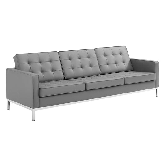 Loft Tufted Vegan Leather Sofa Silver Gray