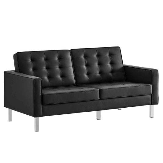 Loft Tufted Vegan Leather Loveseat Silver Black