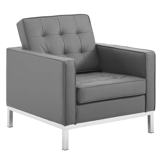 Loft Tufted Vegan Leather Armchair Silver Gray