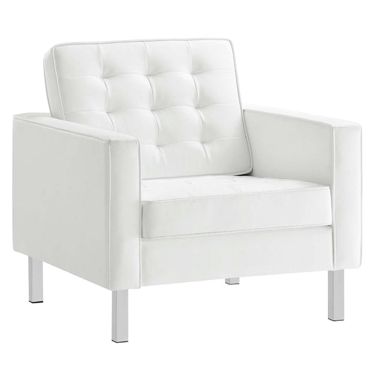 Loft Tufted Vegan Leather Armchair Silver White