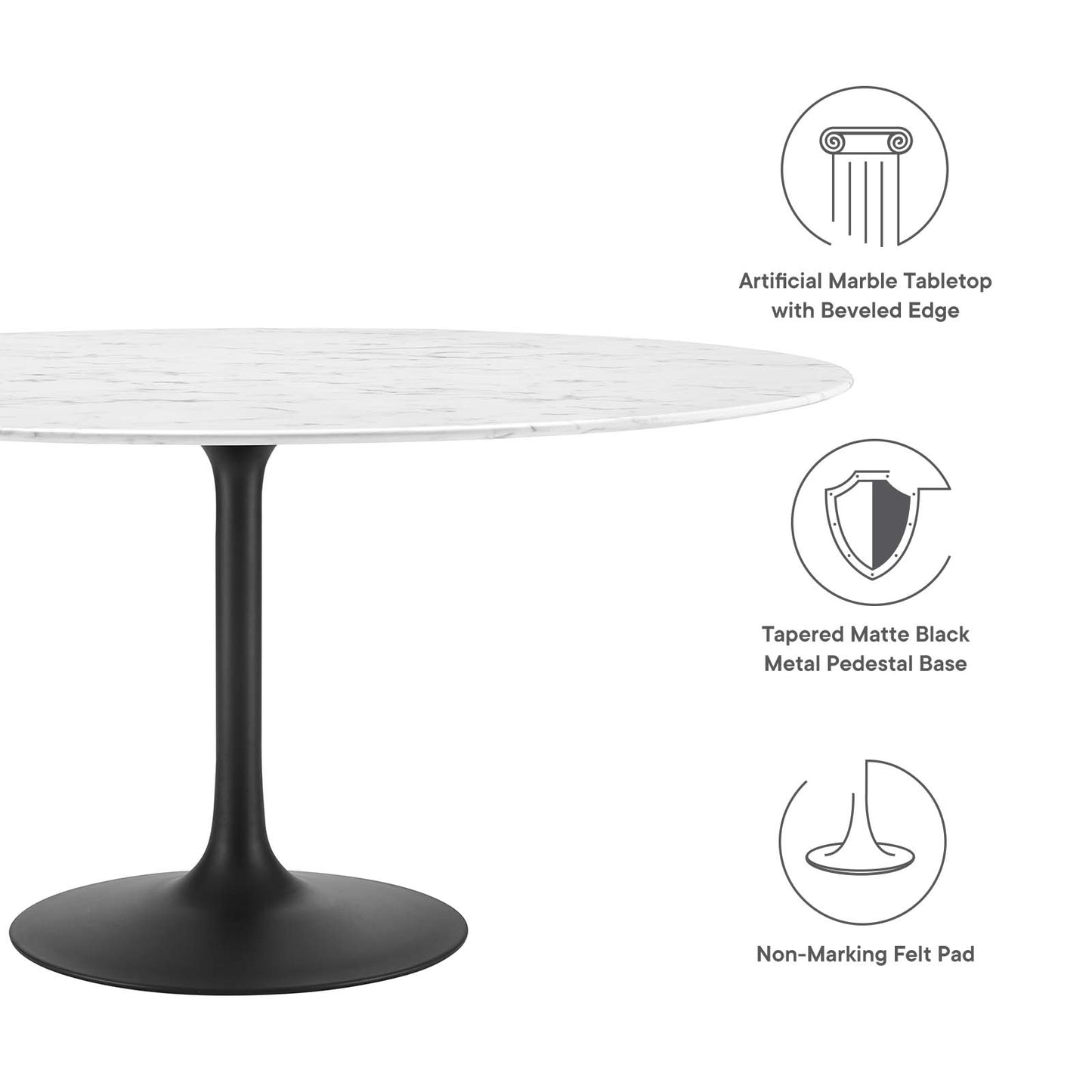 Lippa 60" Round Artificial Marble & Wood Grain Dining Table
