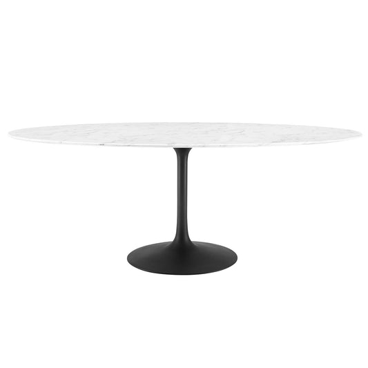 Lippa 78" Oval Artificial Marble Dining Table Black White