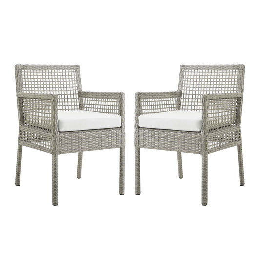 Aura Dining Armchair Outdoor Patio Wicker Rattan Set of 2 Gray White EEI-3561-GRY-WHI
