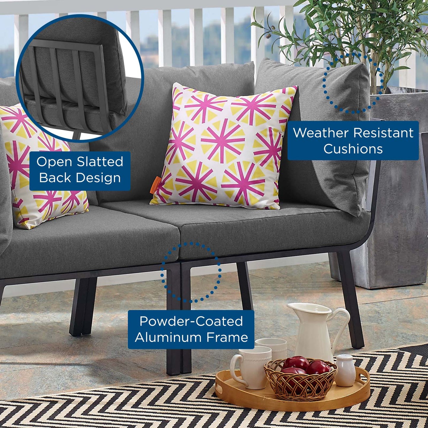 Riverside Outdoor Patio Aluminum Corner Chair Gray Charcoal
