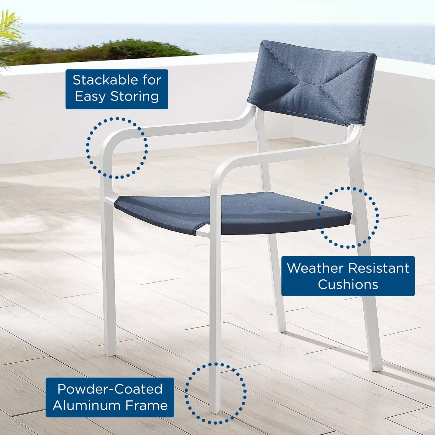 Raleigh Stackable Outdoor Patio Aluminum Dining Armchair Set of 2
