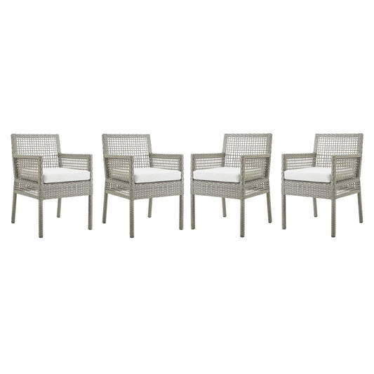 Aura Dining Armchair Outdoor Patio Wicker Rattan Set of 4 Gray White EEI-3594-GRY-WHI