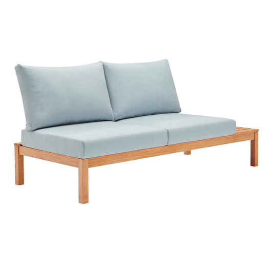 Freeport Karri Wood Outdoor Patio Loveseat with Right-Facing Side End Table Natural Light Blue EEI-3693-NAT-LBU