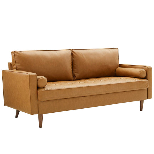 Valour Upholstered Faux Leather Sofa Tan