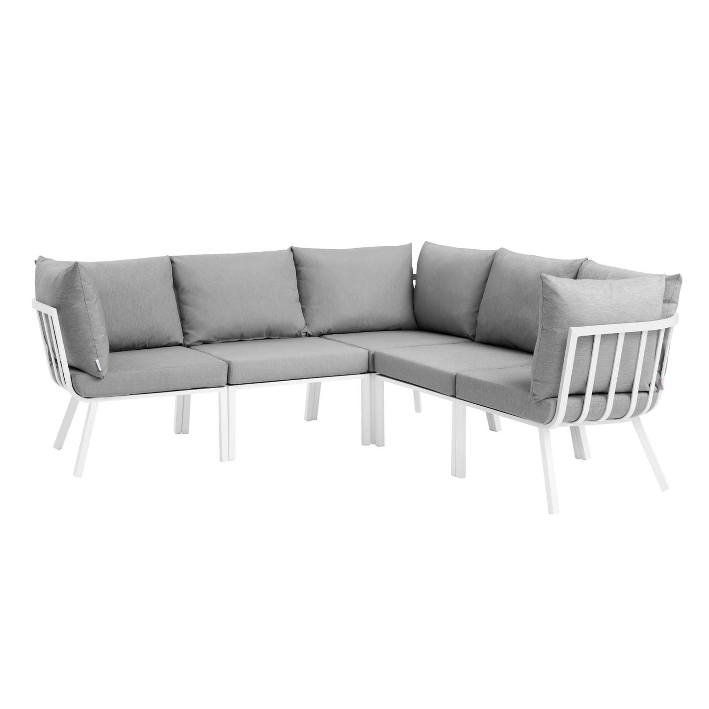 Riverside 5 Piece Outdoor Patio Aluminum Sectional White Gray EEI-3789-WHI-GRY