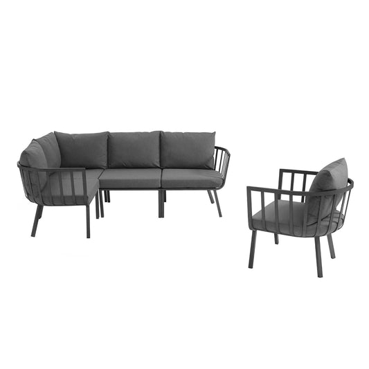 Riverside 5 Piece Outdoor Patio Aluminum Set Gray Charcoal
