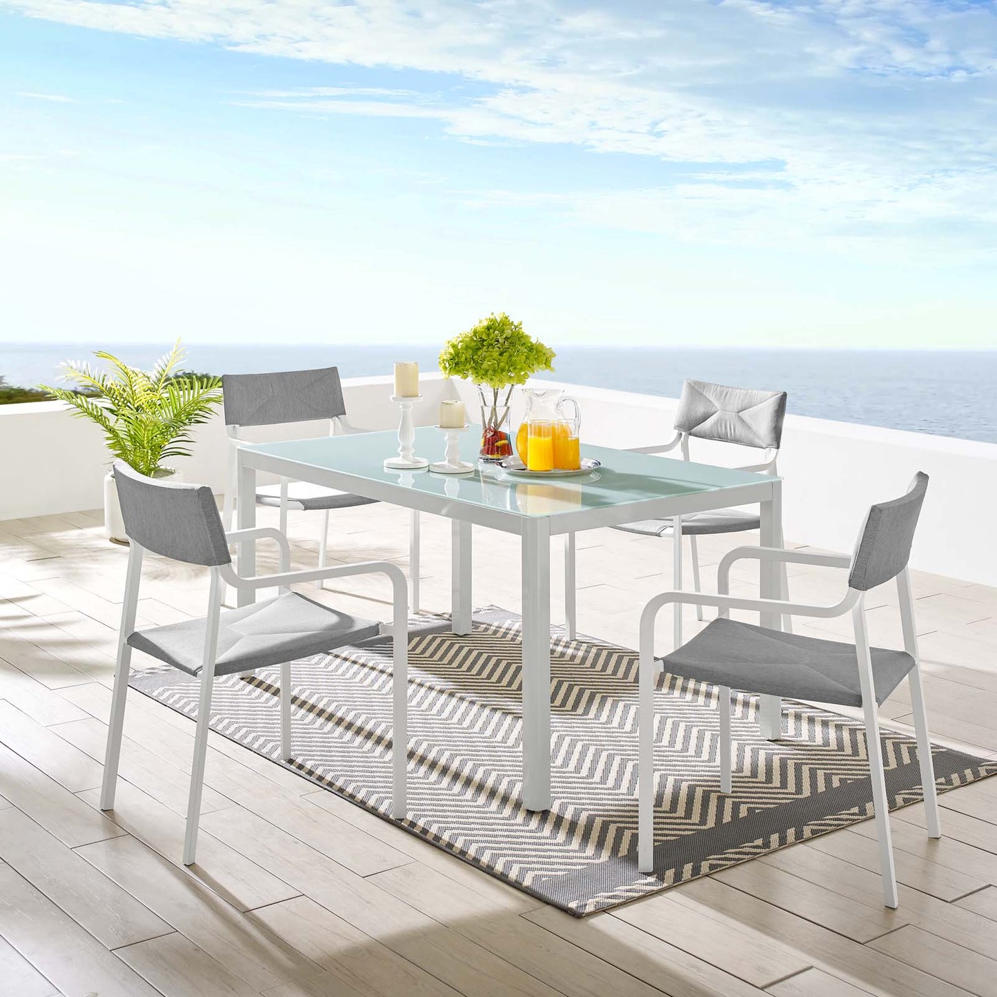 Raleigh 5 Piece Outdoor Patio Aluminum Dining Set White Gray EEI-3796-WHI-GRY