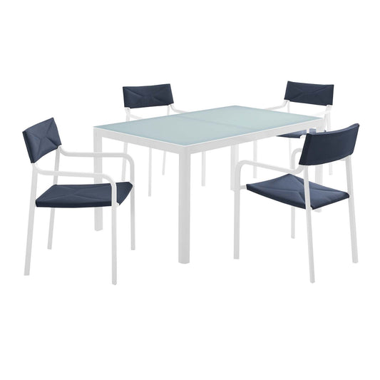 Raleigh 5 Piece Outdoor Patio Aluminum Dining Set White Navy