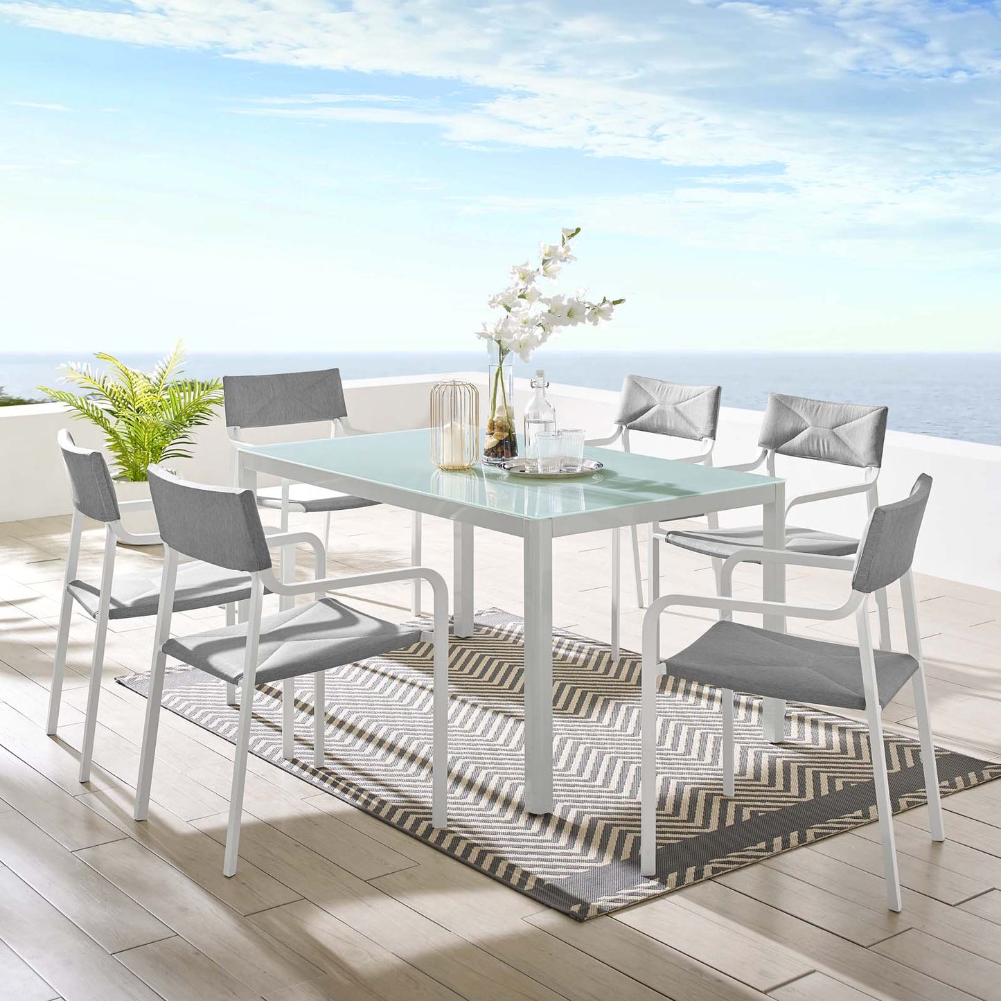 Raleigh 7 Piece Outdoor Patio Aluminum Dining Set White Gray EEI-3797-WHI-GRY