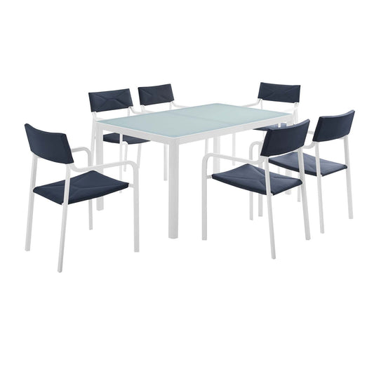 Raleigh 7 Piece Outdoor Patio Aluminum Dining Set White Navy