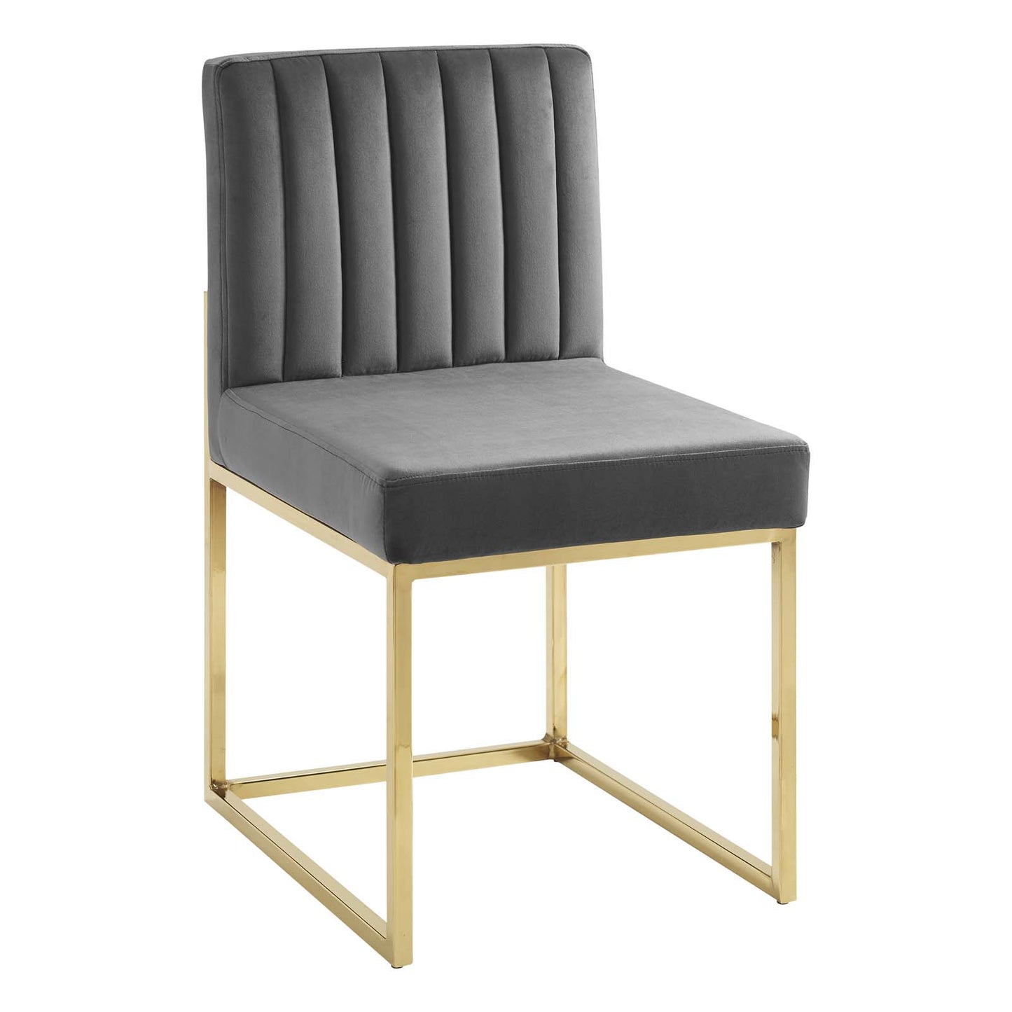Carriage Channel Tufted Sled Base Performance Velvet Dining Chair Gold Charcoal EEI-3806-GLD-CHA