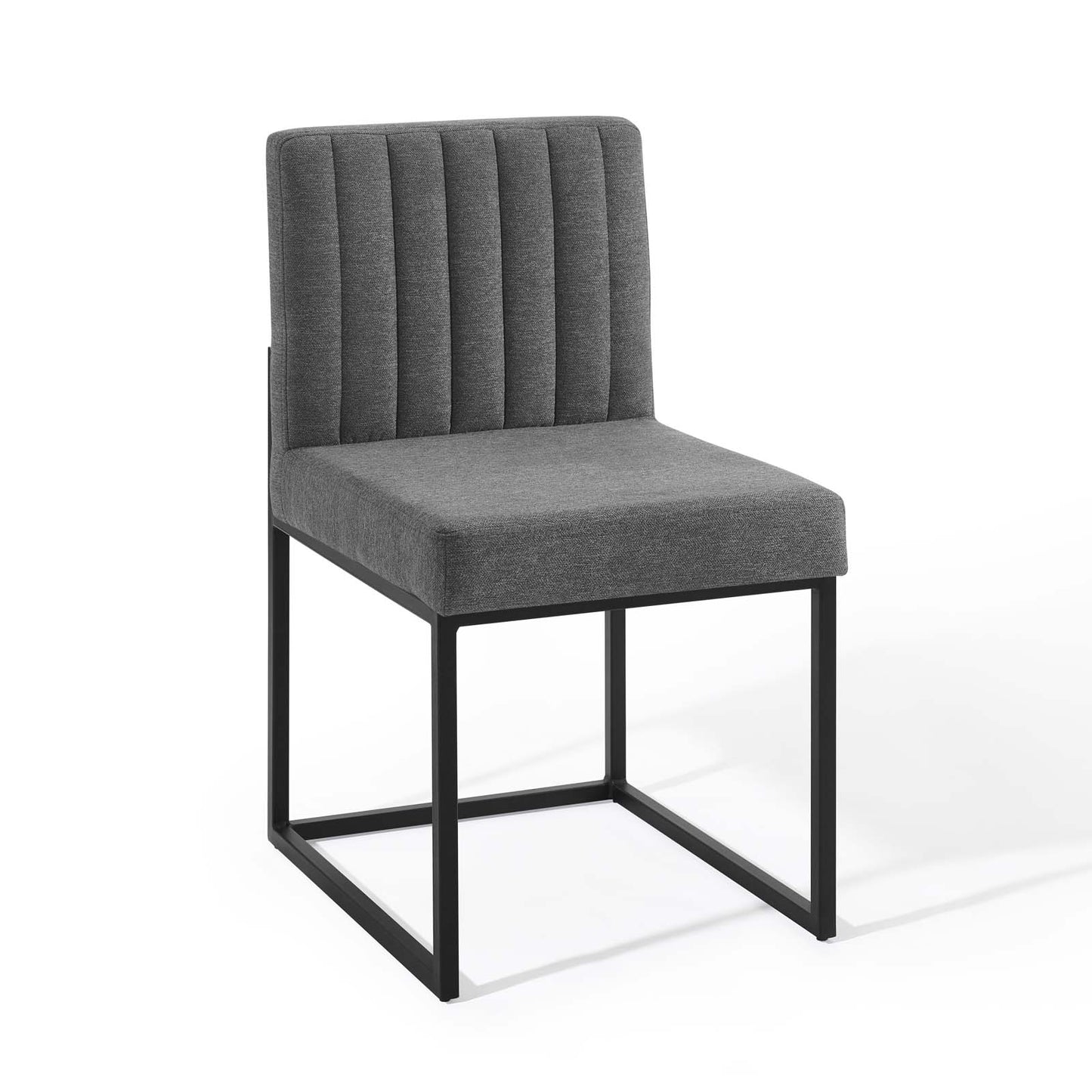 Carriage Channel Tufted Sled Base Upholstered Fabric Dining Chair Black Charcoal EEI-3807-BLK-CHA