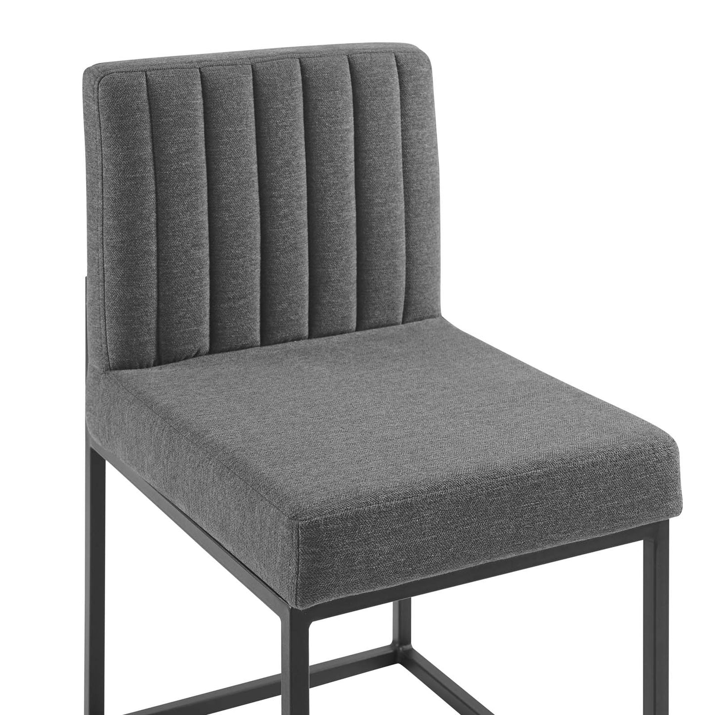 Carriage Channel Tufted Sled Base Upholstered Fabric Dining Chair Black Charcoal EEI-3807-BLK-CHA