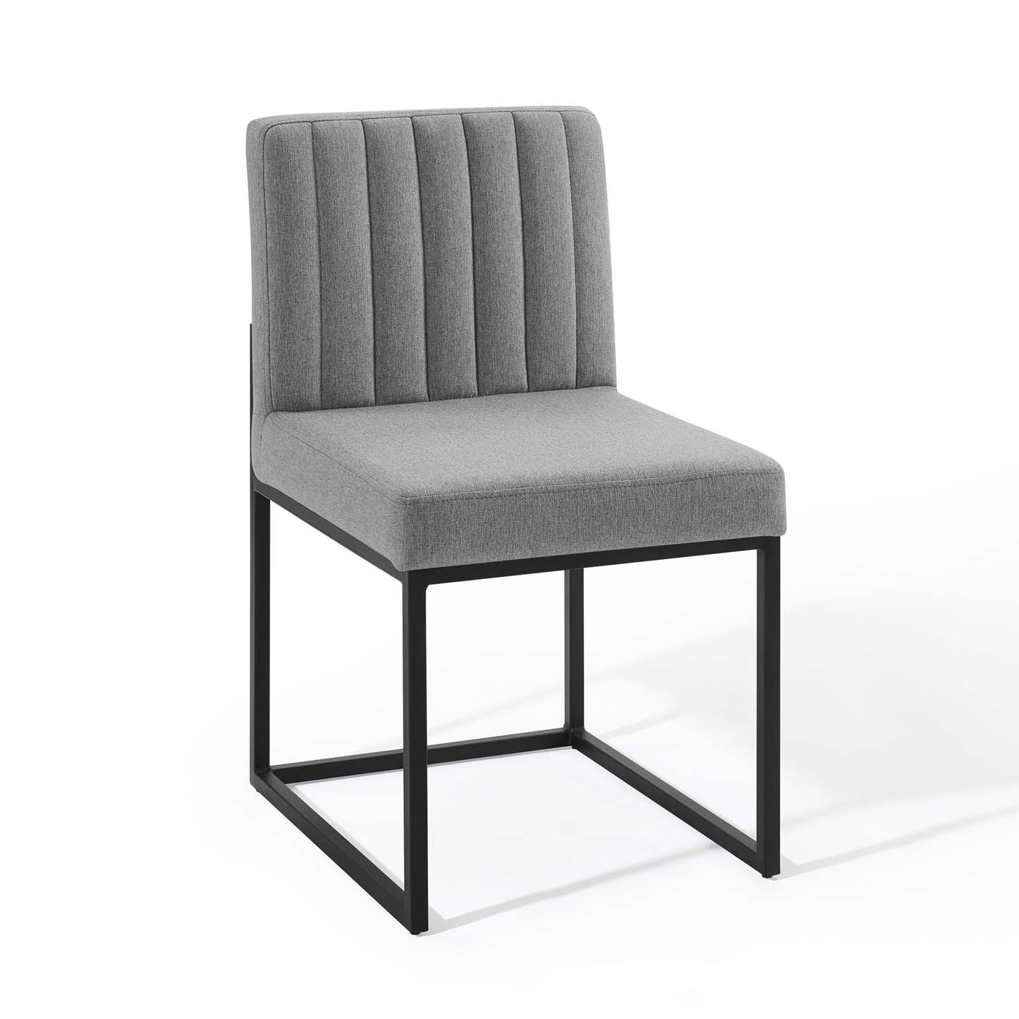 Carriage Channel Tufted Sled Base Upholstered Fabric Dining Chair Black Light Gray EEI-3807-BLK-LGR