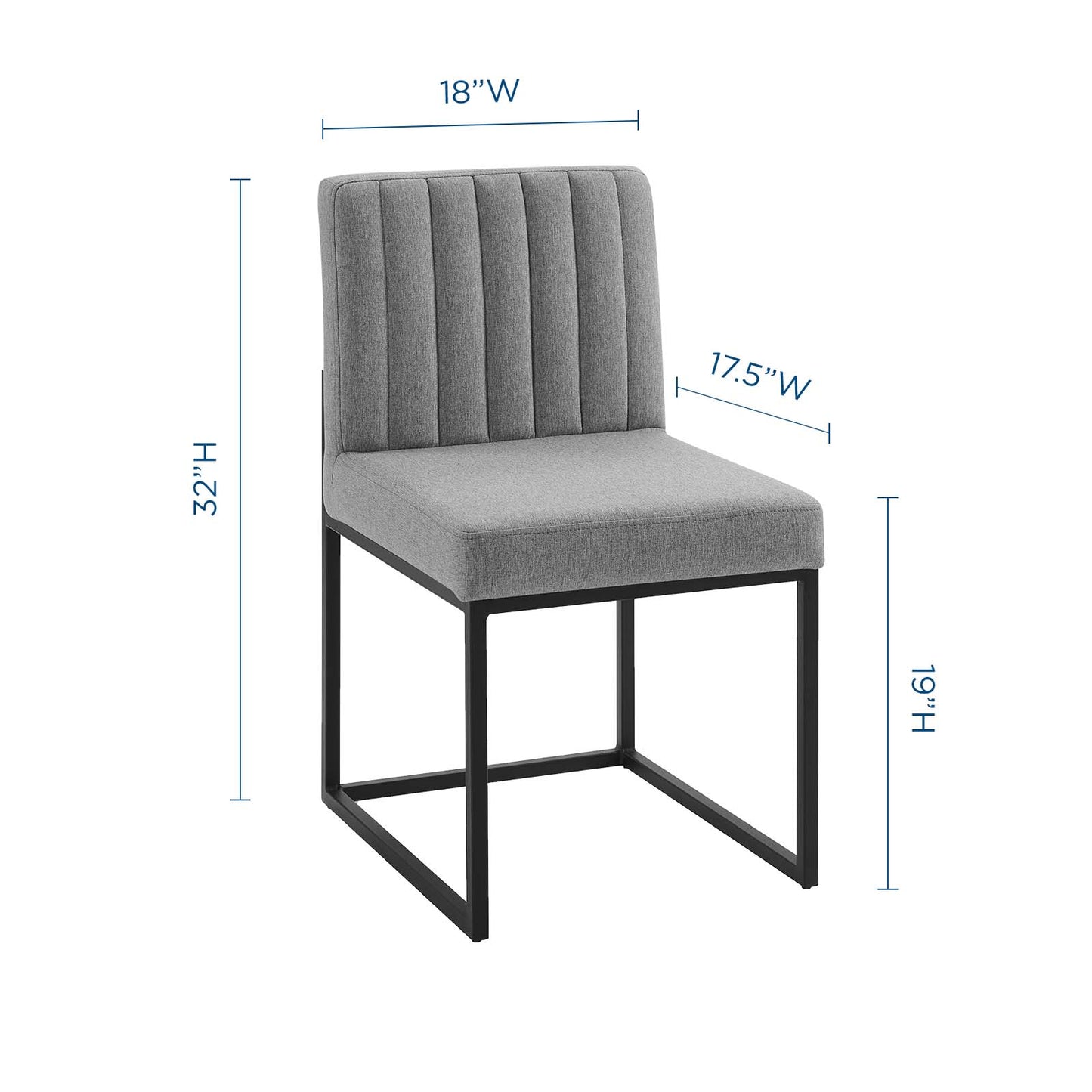 Carriage Channel Tufted Sled Base Upholstered Fabric Dining Chair Black Light Gray EEI-3807-BLK-LGR