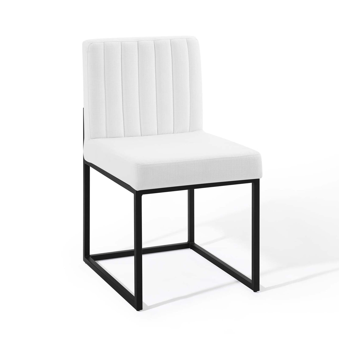 Carriage Channel Tufted Sled Base Upholstered Fabric Dining Chair Black White EEI-3807-BLK-WHI