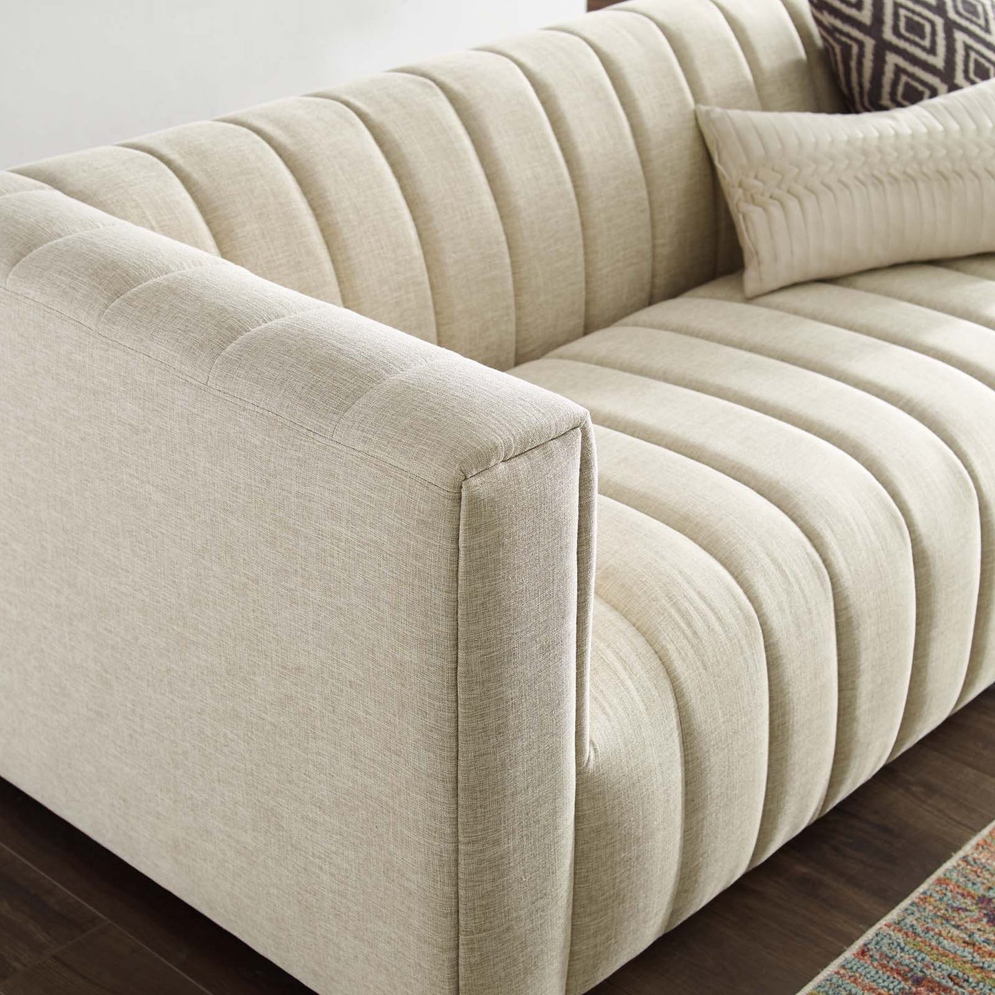 Reflection Channel Tufted Upholstered Fabric Sofa Beige EEI-3881-BEI