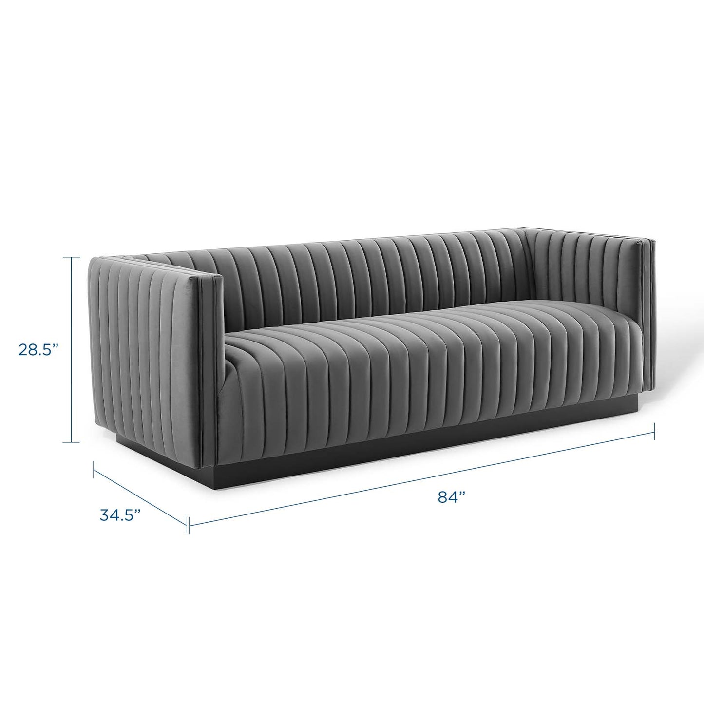 Conjure Channel Tufted Velvet Sofa Gray EEI-3885-GRY