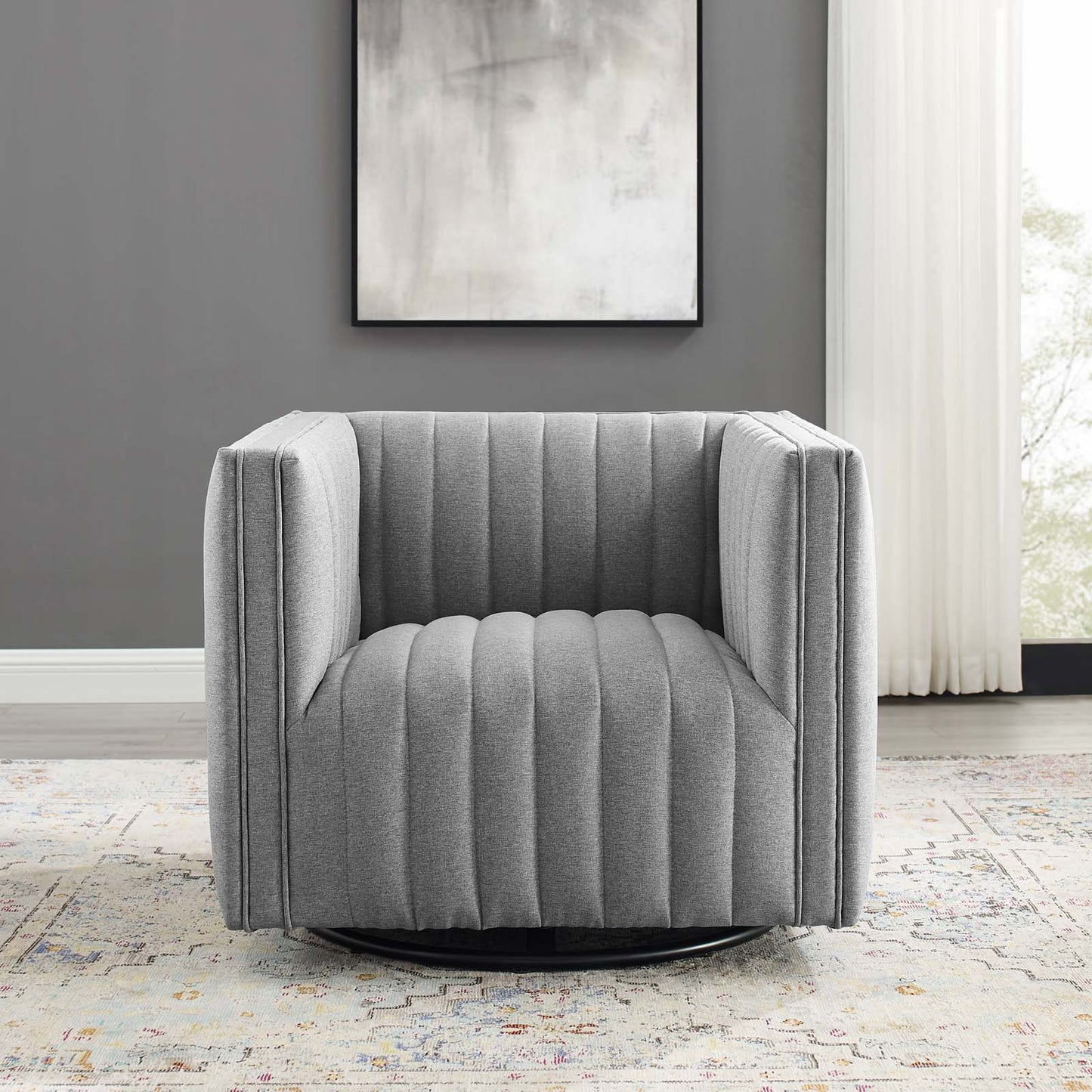 Conjure Tufted Swivel Upholstered Armchair Light Gray EEI-3926-LGR