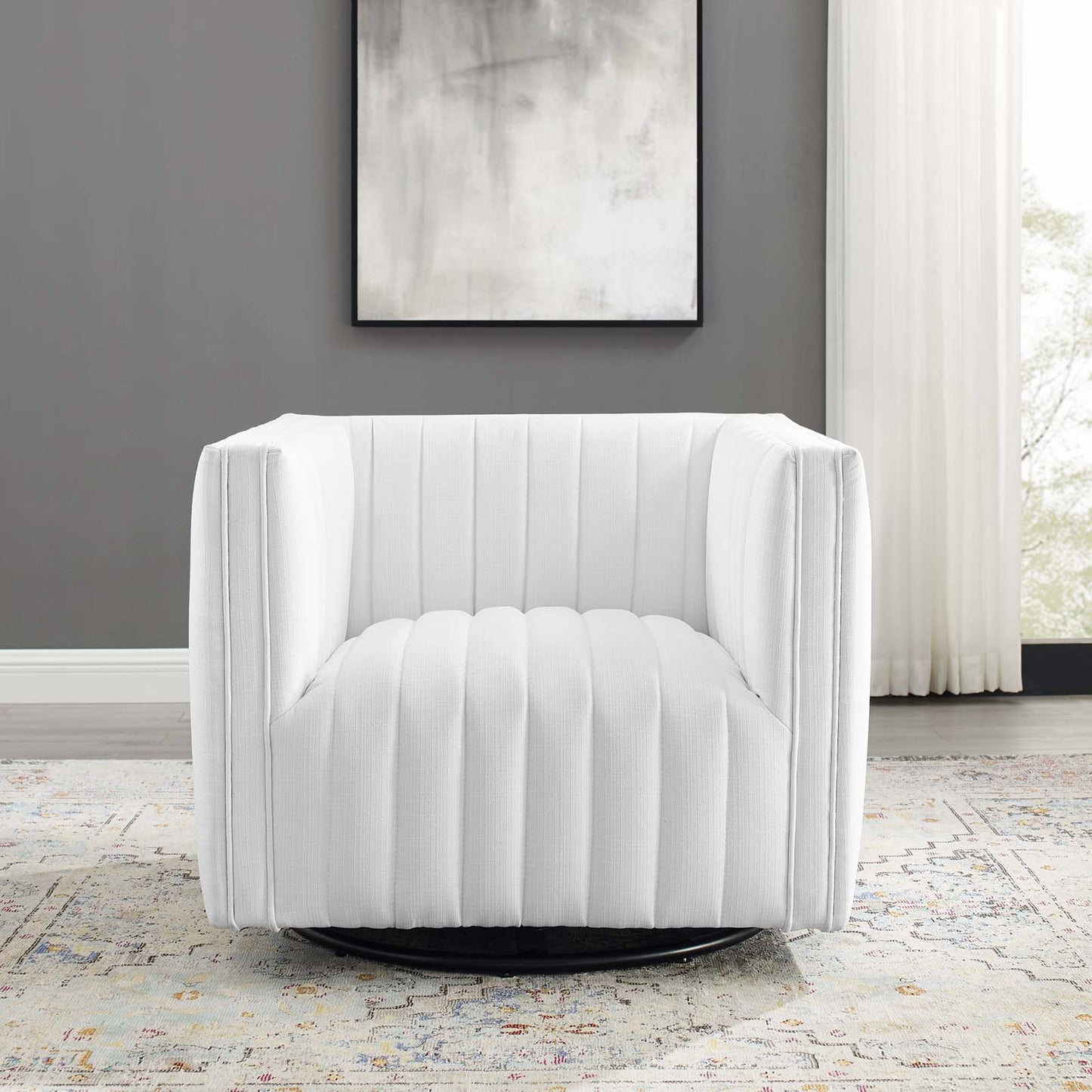 Conjure Tufted Swivel Upholstered Armchair White EEI-3926-WHI