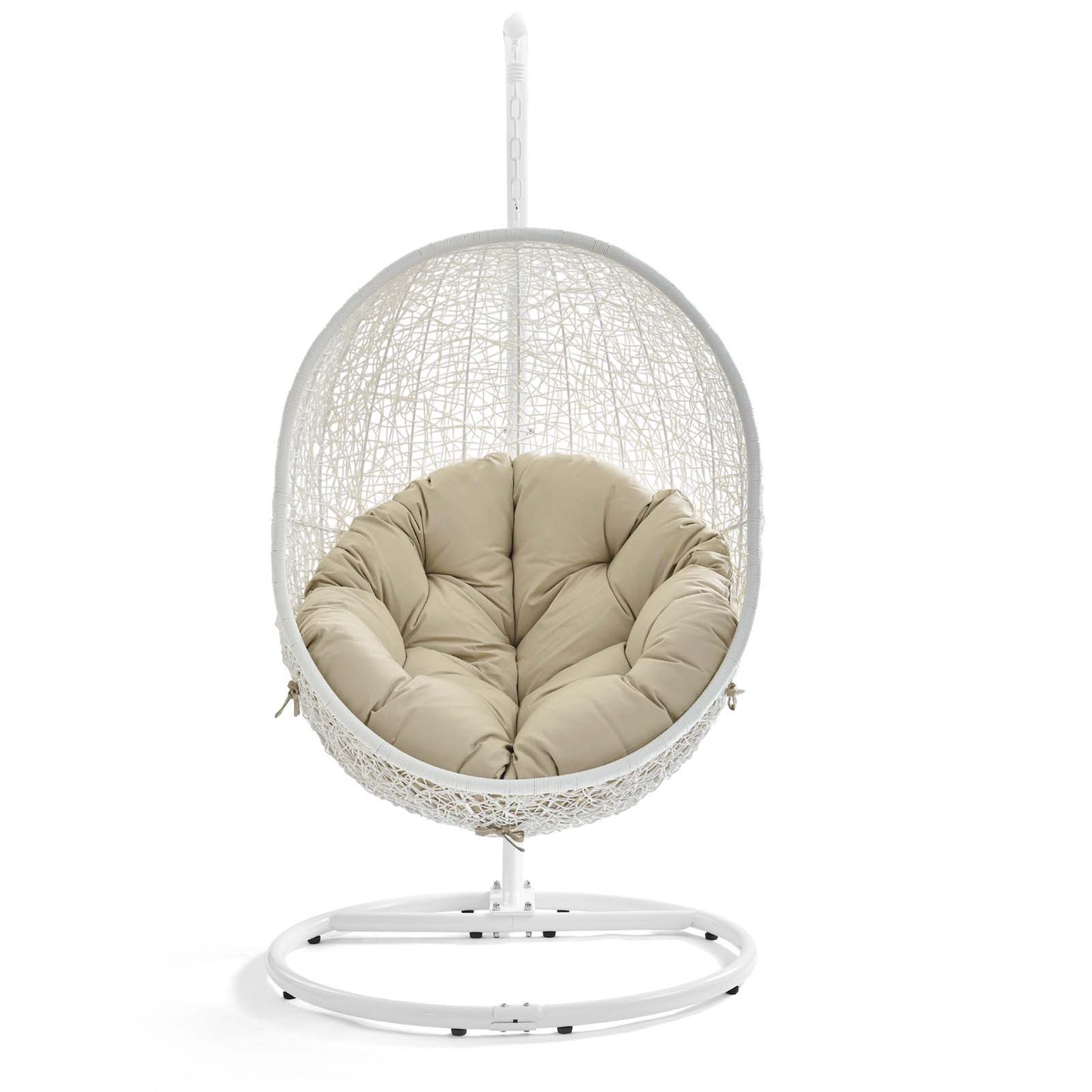 Hide Outdoor Patio Sunbrella® Swing Chair With Stand White Beige EEI-3929-WHI-BEI