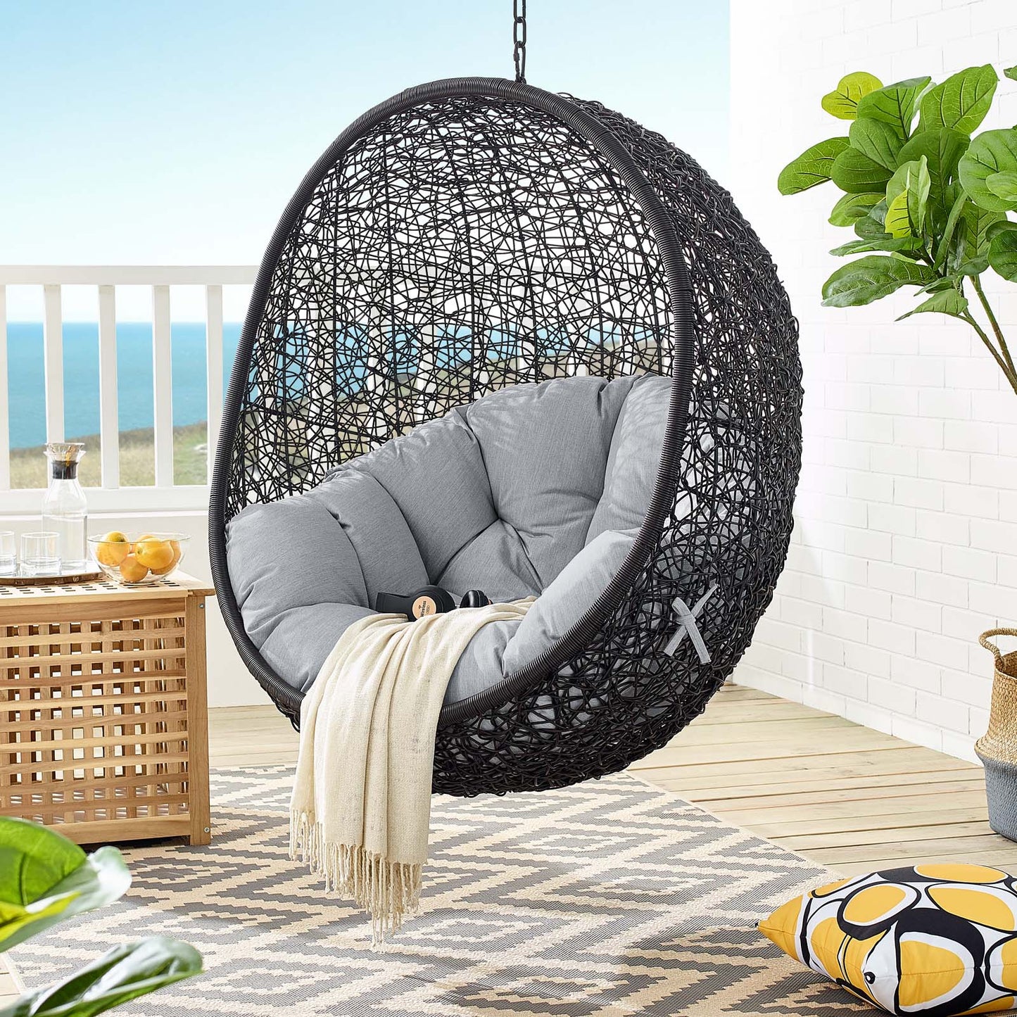 Encase Sunbrella® Swing Outdoor Patio Lounge Chair Black Gray EEI-3943-BLK-GRY