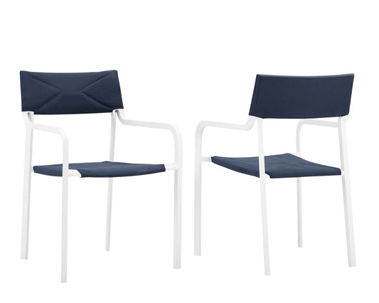 Raleigh Outdoor Patio Aluminum Armchair Set of 2 White Navy
