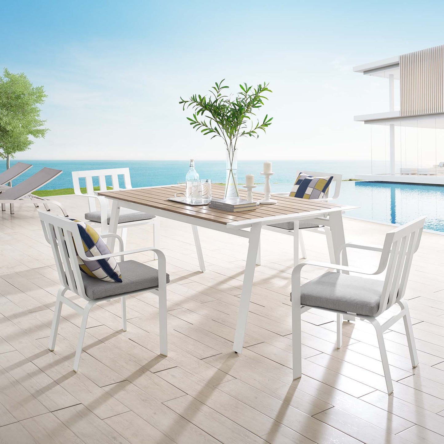 Baxley 5 Piece Outdoor Patio Aluminum Dining Set White Gray EEI-3964-WHI-GRY
