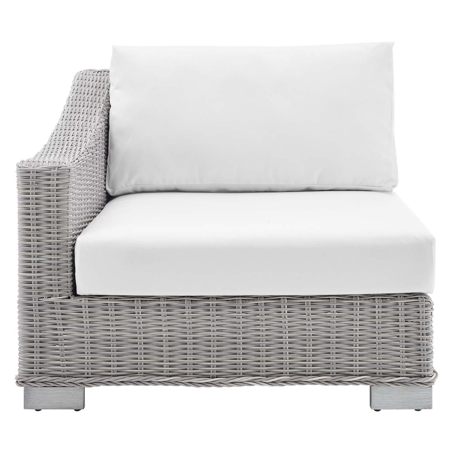 Conway Sunbrella® Outdoor Patio Wicker Rattan Left-Arm Chair Light Gray White EEI-3975-LGR-WHI