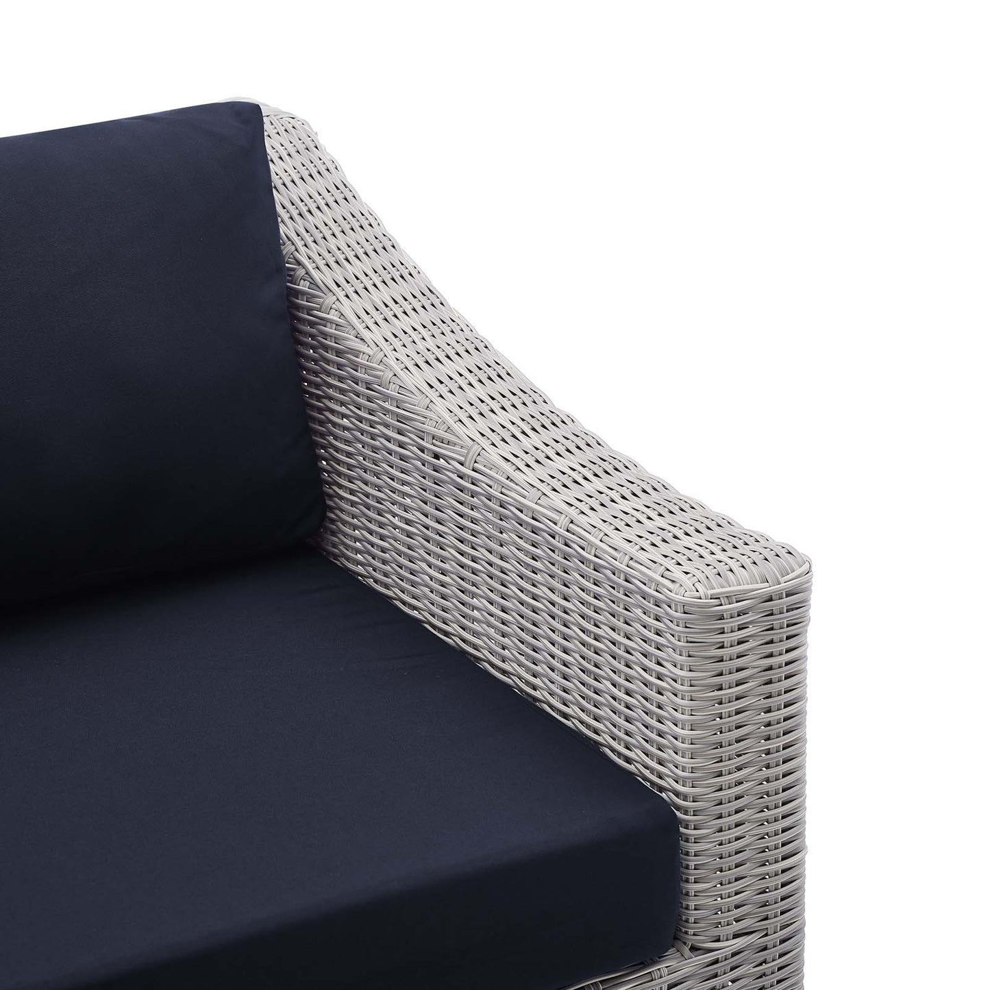 Conway Sunbrella® Outdoor Patio Wicker Rattan Right-Arm Chair Light Gray Navy EEI-3976-LGR-NAV