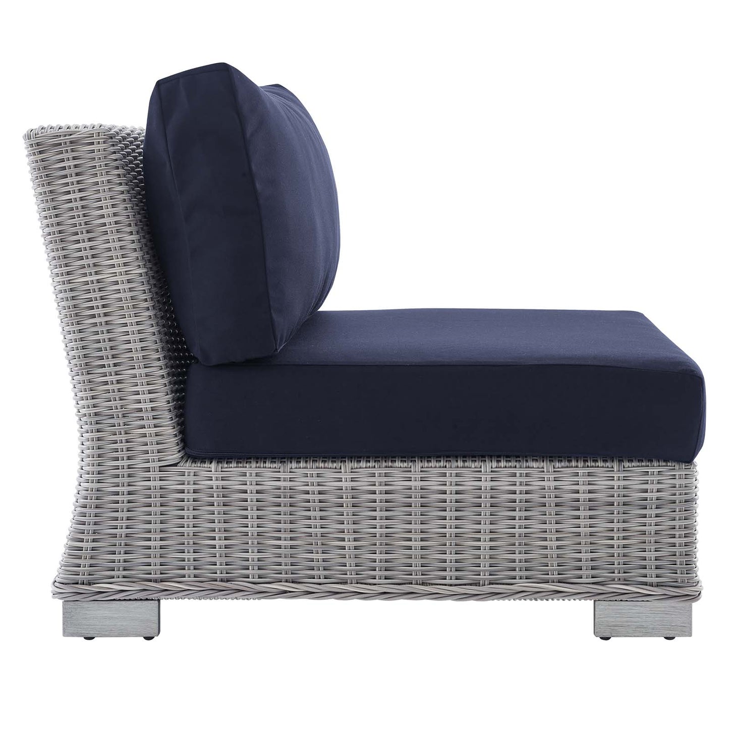 Conway Sunbrella® Outdoor Patio Wicker Rattan Armless Chair Light Gray Navy EEI-3980-LGR-NAV