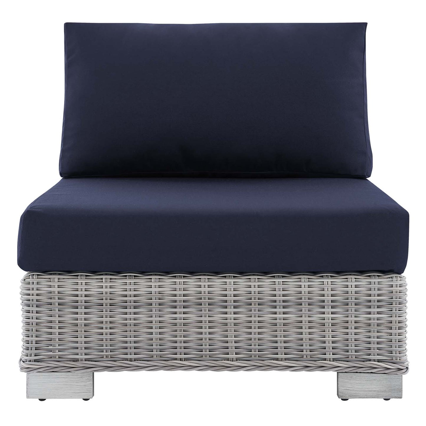 Conway Sunbrella® Outdoor Patio Wicker Rattan Armless Chair Light Gray Navy EEI-3980-LGR-NAV