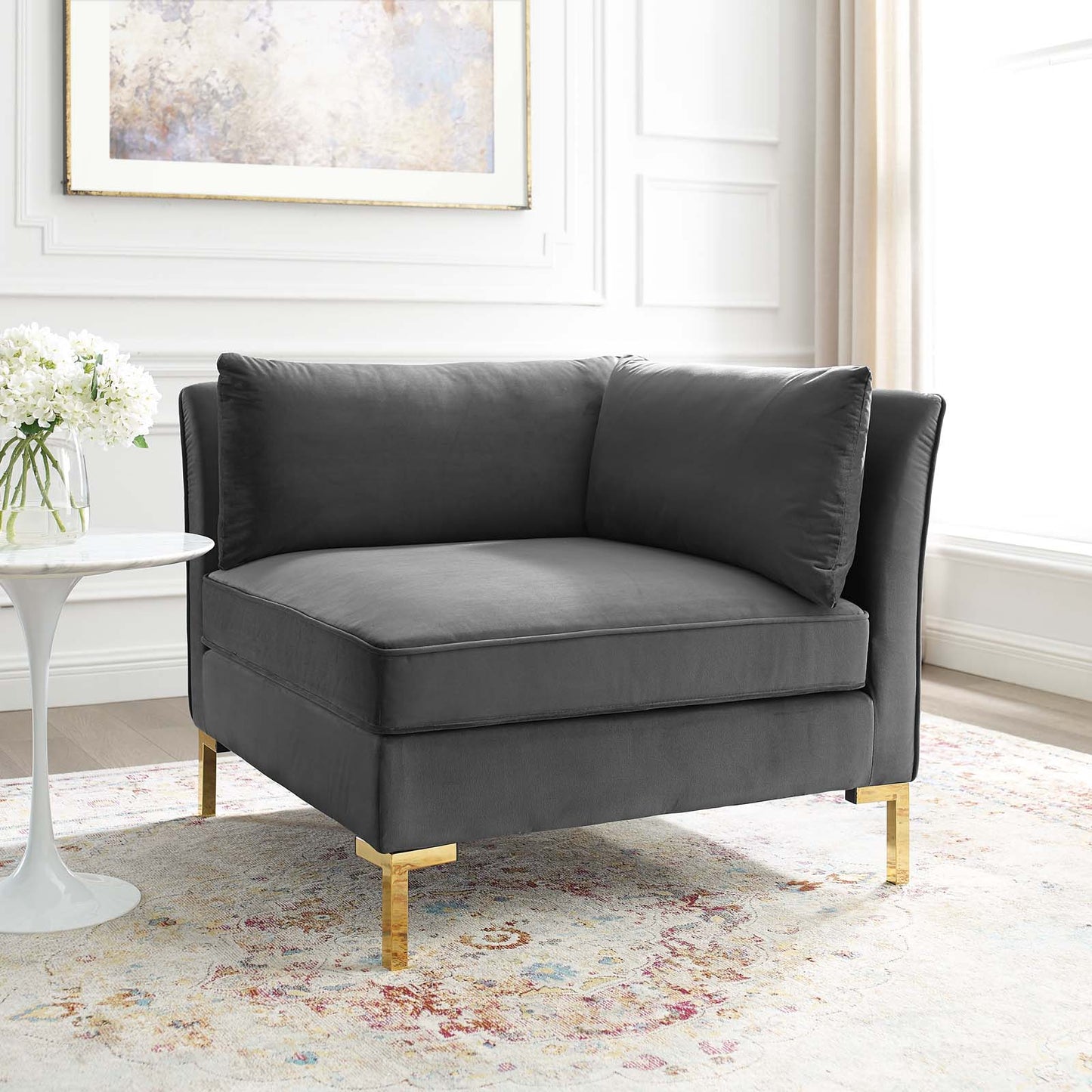 Ardent Performance Velvet Sectional Sofa Corner Chair Gray EEI-3985-GRY