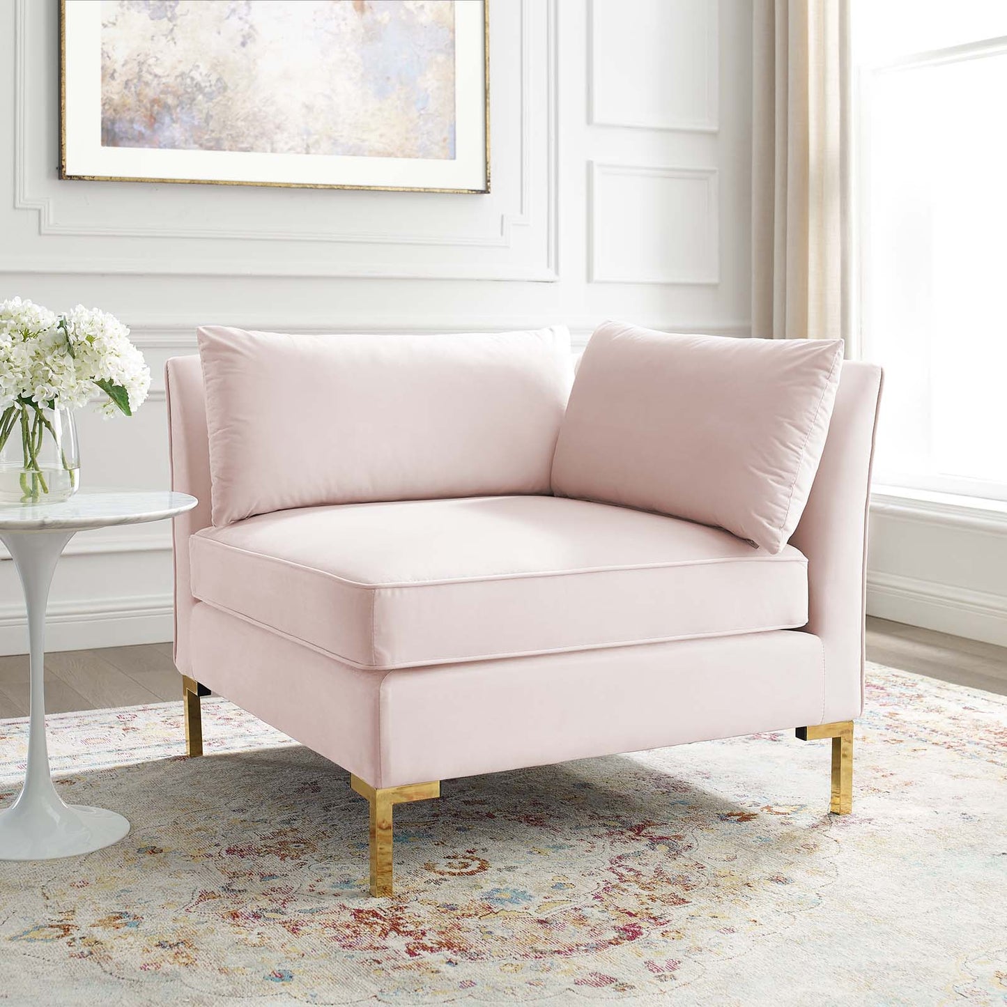 Ardent Performance Velvet Sectional Sofa Corner Chair Pink EEI-3985-PNK